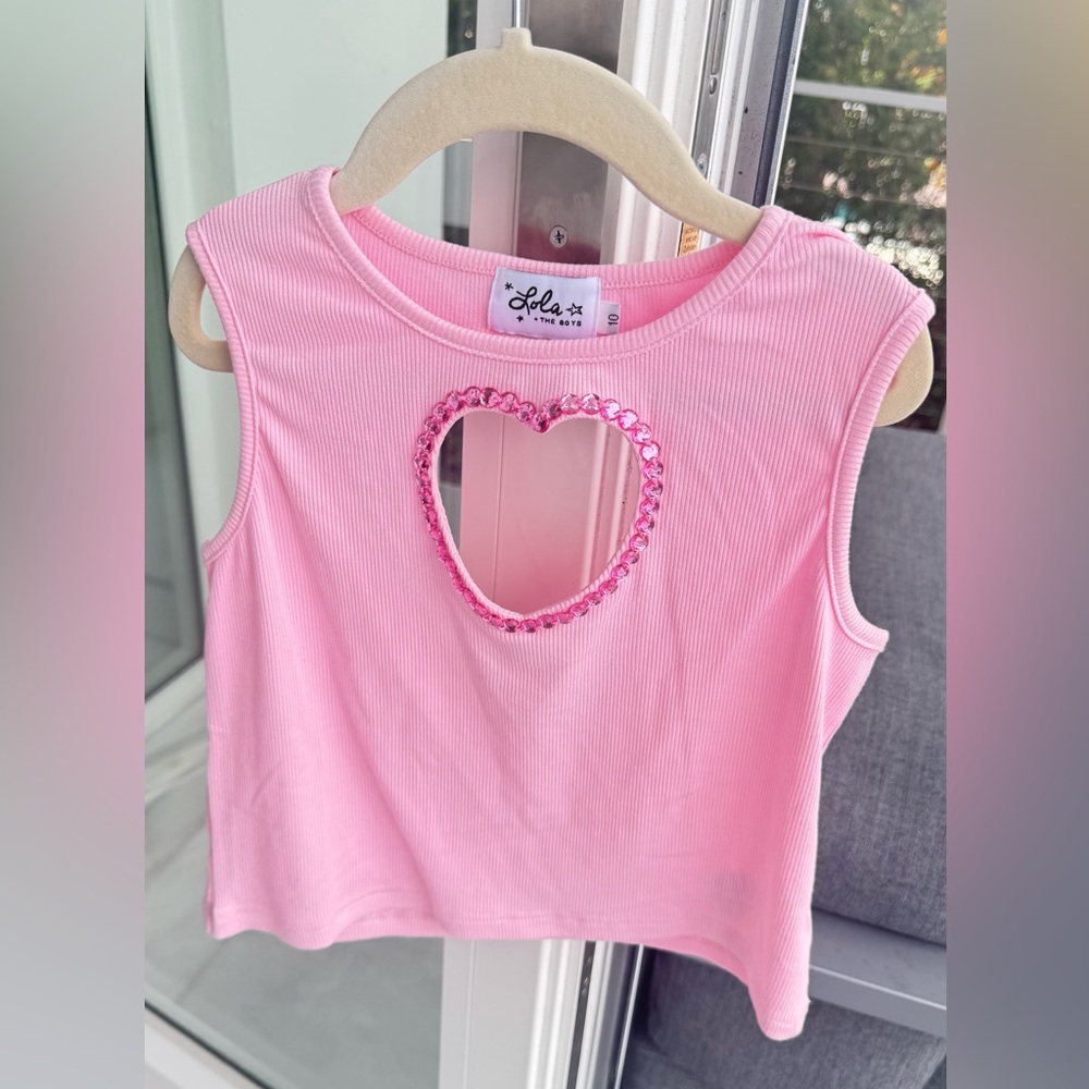 Lola and the Boys pink heart crop top